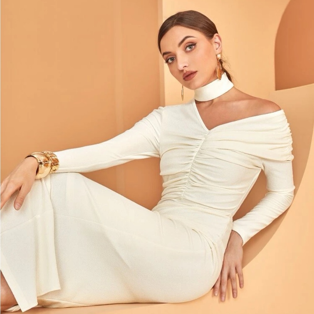 Asymmetrical cream dress